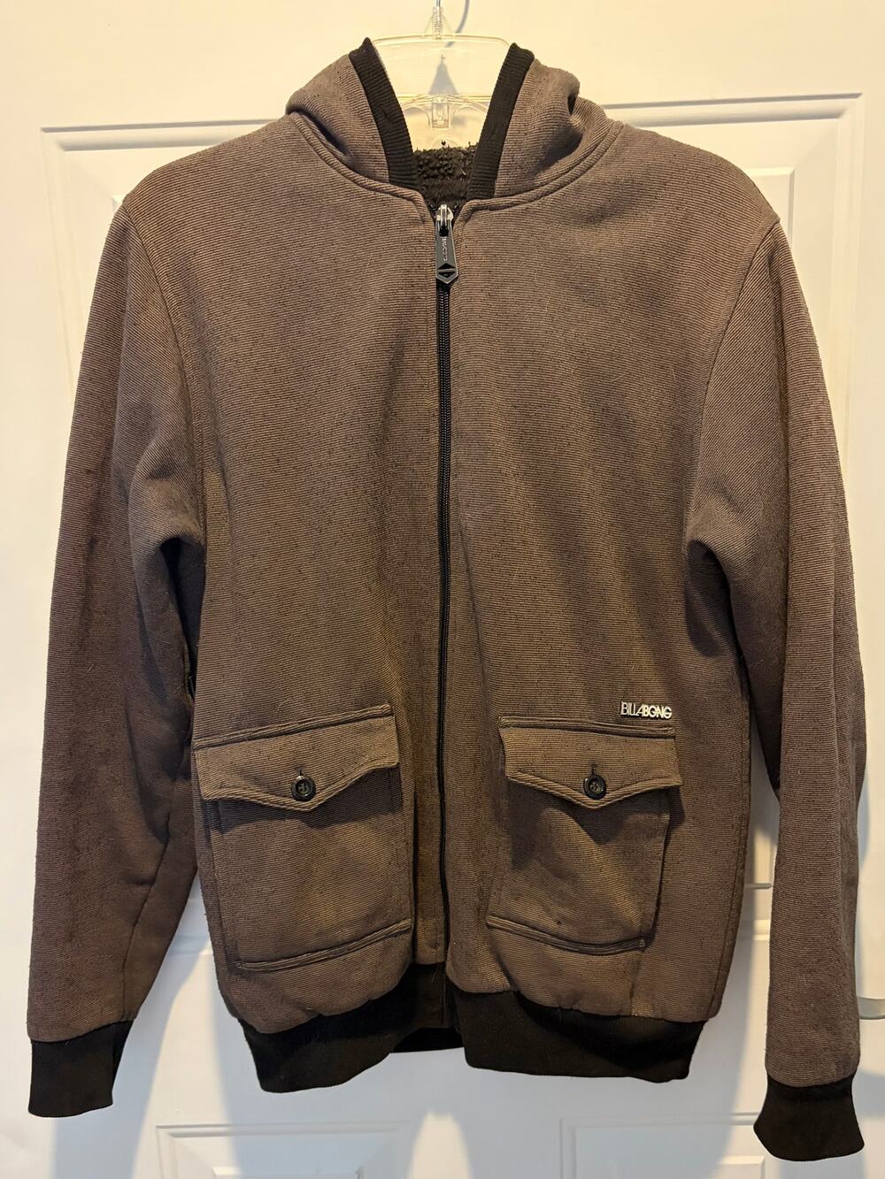Billabong Vintage Mens Full Zip Sherpa Lined Hoodie Utility Jacket Gray Size M